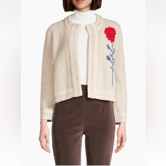 Frances Valentine Embroidered Cream Sweater with Red Floral Design size XL - Picture 3 of 13